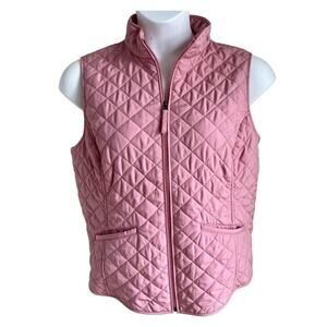 Fall core quilted pink puffer vest Van Heusen zip sleeveless cozy preppy casual‎